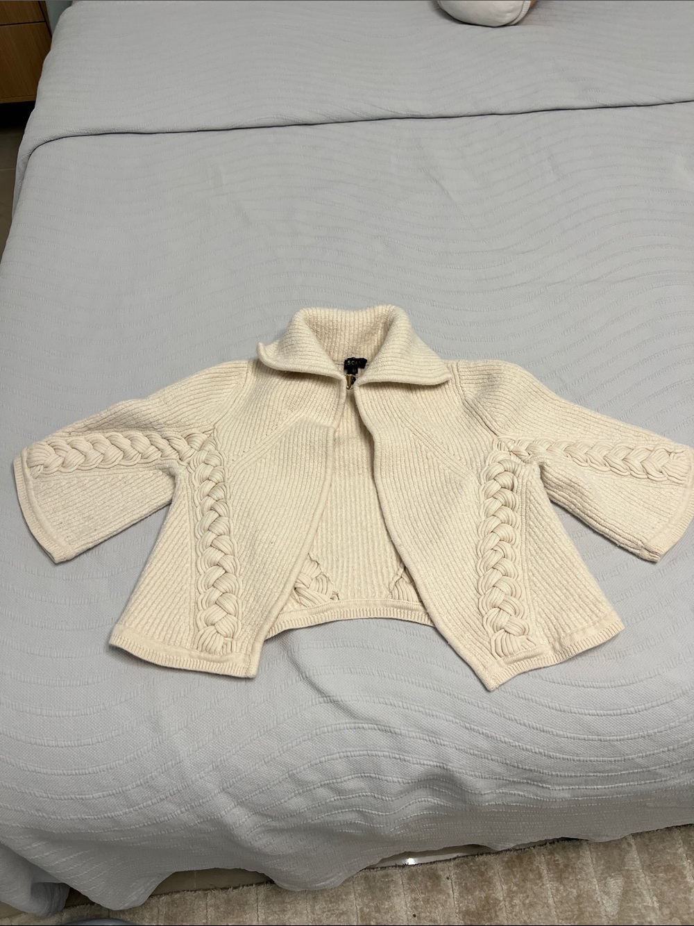 Escada Cream Braided Cable Zip Cardigan